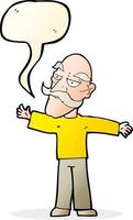 cartone animato vecchio uomo diffusione braccia largo con discorso bolla vettore