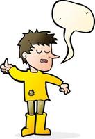 cartone animato povero ragazzo con positivo atteggiamento con discorso bolla vettore