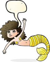 cartone animato bella sirena con discorso bolla vettore