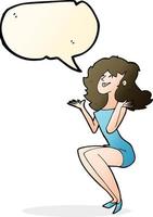 cartone animato attraente donna seduta con discorso bolla vettore