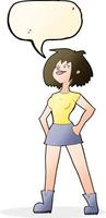 cartone animato capace donna con discorso bolla vettore