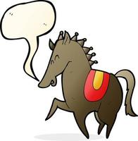 cartone animato rampante cavallo con discorso bolla vettore