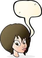 cartone animato bella femmina viso imbronciato con discorso bolla vettore