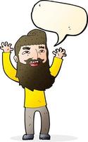 cartone animato contento barbuto uomo agitando braccia con discorso bolla vettore