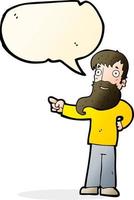 cartone animato uomo con barba puntamento con discorso bolla vettore