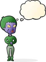 cartone animato zombie ragazza con pensato bolla vettore