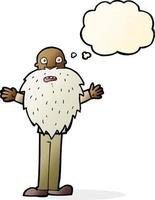 cartone animato barbuto vecchio uomo con pensato bolla vettore