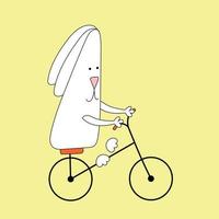 coniglio simbolo di 2023. coniglio su il bicicletta. calendario modello. vettore illustrazione. mano disegnato scarabocchio.