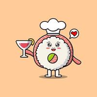 cartone animato riso Sushi rotoli sashimi capocuoco personaggio vettore