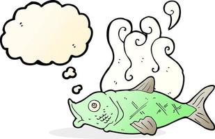 cartone animato puzzolente pesce con pensato bolla vettore
