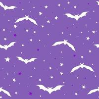 Halloween carino pipistrello senza soluzione di continuità modello, vacanza bambini design. silhouette decorato con stelle, semplice. vettore illustrazione