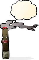 cartone animato sigaro personaggio con pensato bolla vettore
