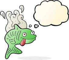 cartone animato puzzolente pesce con pensato bolla vettore