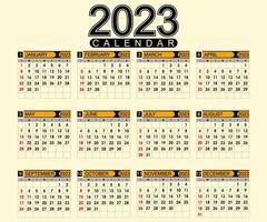 mensile calendario modello per il anno 2023. il settimana inizia su domenica. parete calendario nel classico stile. vettore