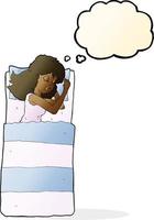 cartone animato addormentato donna con pensato bolla vettore