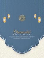 sfondo di lusso blu arabo islamico con motivo geometrico e bellissimo ornamento con lanterne vettore