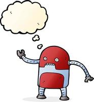 divertente cartone animato robot con pensato bolla vettore