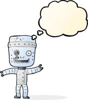 cartone animato divertente vecchio robot con pensato bolla vettore