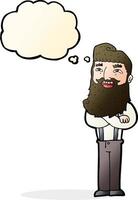 cartone animato contento uomo con barba con pensato bolla vettore