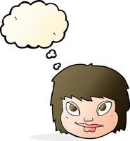 cartone animato femmina viso con pensato bolla vettore