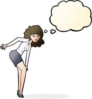 cartone animato infastidito donna sfregamento ginocchio con pensato bolla vettore