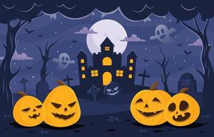 Halloween notte con Jack o lanterne sfondo vettore