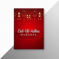 carta di festa eid al adha in rosso con decorazioni pendenti in oro vettore