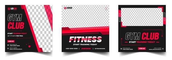 modello di banner post social media palestra fitness con colore nero e rosso, banner post social media palestra, allenamento, fitness e sport, design banner post social media palestra fitness. vettore