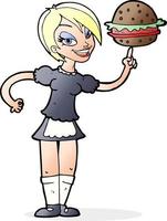 cartone animato cameriera servendo un' hamburger vettore