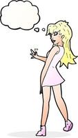 cartone animato donna in posa nel vestito con pensato bolla vettore