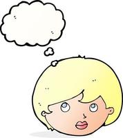 cartone animato femmina viso guardare verso l'alto con pensato bolla vettore