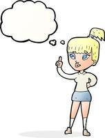 cartone animato attraente ragazza con idea con pensato bolla vettore