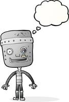cartone animato divertente robot con pensato bolla vettore