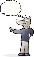 cartone animato puntamento lupo uomo con pensato bolla vettore