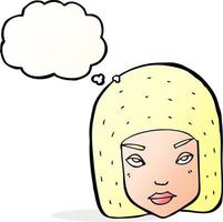 cartone animato infastidito femmina viso con pensato bolla vettore