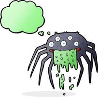 cartone animato schifoso Halloween ragno con pensato bolla vettore