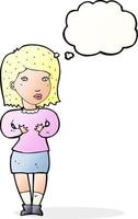 cartone animato donna fabbricazione scuse con pensato bolla vettore