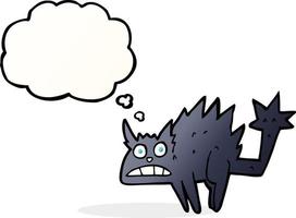 cartone animato spaventato nero gatto con pensato bolla vettore