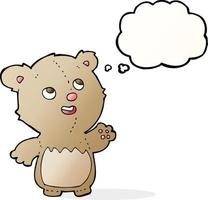 cartone animato contento poco orsacchiotto orso con pensato bolla vettore