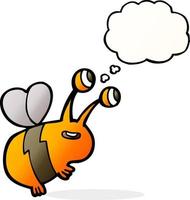 cartone animato contento ape con pensato bolla vettore