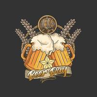 emblema del giorno della birra con due tazze vettore