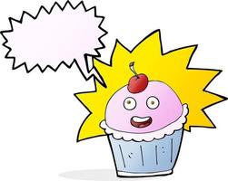 cartone animato Cupcake con discorso bolla vettore