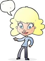 cartone animato donna puntamento con discorso bolla vettore