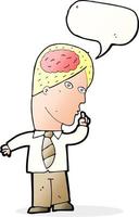 cartone animato uomo d'affari con enorme cervello con discorso bolla vettore
