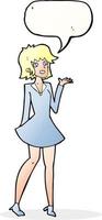 cartone animato bella donna nel vestito con discorso bolla vettore