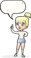 cartone animato attraente ragazza con idea con discorso bolla vettore
