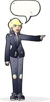 cartone animato donna nel pelle giacca puntamento con discorso bolla vettore