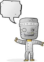 cartone animato divertente vecchio robot con discorso bolla vettore