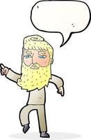 cartone animato barbuto uomo puntamento il modo con discorso bolla vettore