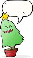 cartone animato danza Natale albero con discorso bolla vettore
